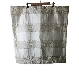 RAYMOND WAITES Green Gold Striped Quilted EURO Pillow Shams 26x26 - Set of 2